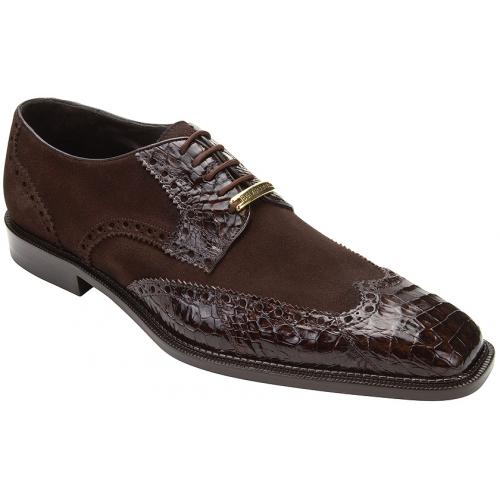 Belvedere "Pergola" Brown Genuine Crocodile / Suede Shoes # 1452